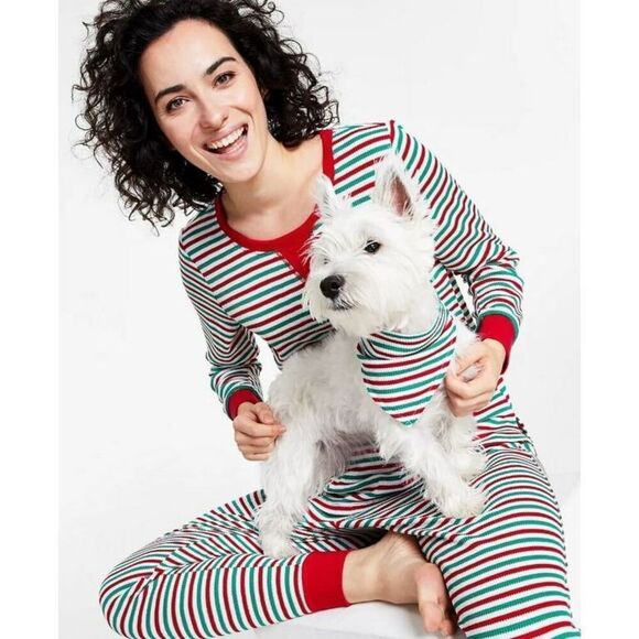Family Pajamas Matching Women's Thermal Waffle Holiday Stripe Pajama Set small - Picture 3 of 7